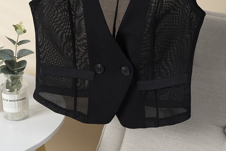 2025 New Fashion Design Slim Fit Short V-Neck Mesh Vest Outerwear Niche For Women's Summer Clothing_voghion.com