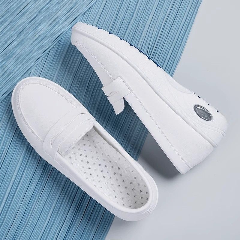 ShoeGlobe ShoeGlobe Air Cushion Nurse Shoes Women, White, Flat, Soft Height Increasing, Comfortable, Odor-Resistant, Non-Slip, Thick Sole,_voghion.com