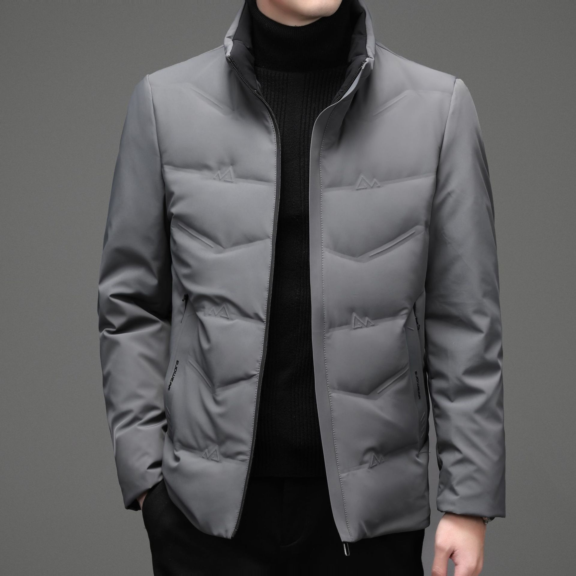 boy 2025 Winter New Casual Color Stand Collar White Duck Warm Down Middle-aged Men's Jacket_voghion.com
