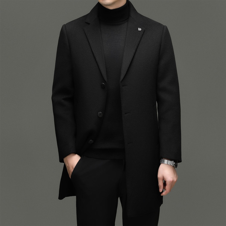 Boy Brand mittellanger Wollmantel aus reiner Wolle, Herren-Winterjacke mit herausnehmbarem Daunenfutter und Kragen_voghion.com