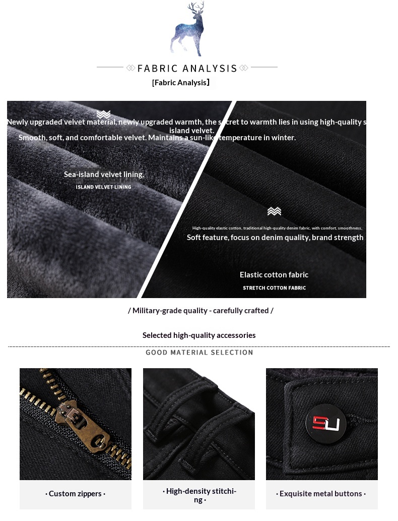 boy Boy Fleece-Lined Jeans For Men, Pure Black, Cotton-Padded, Straight-Leg, Autumn And Winter, Warm, Youth Long Pants, Men's_voghion.com