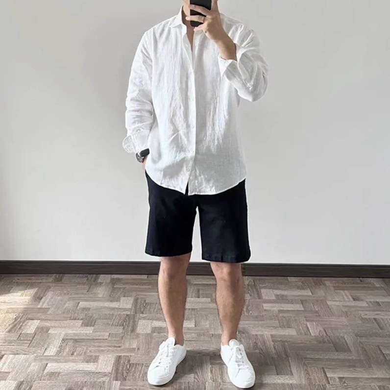 ForMen European And American Style Cotton Wrinkled For Men, Loose Breathable Long Sleeve Sun Protection Casual Versatile Solid_voghion.com