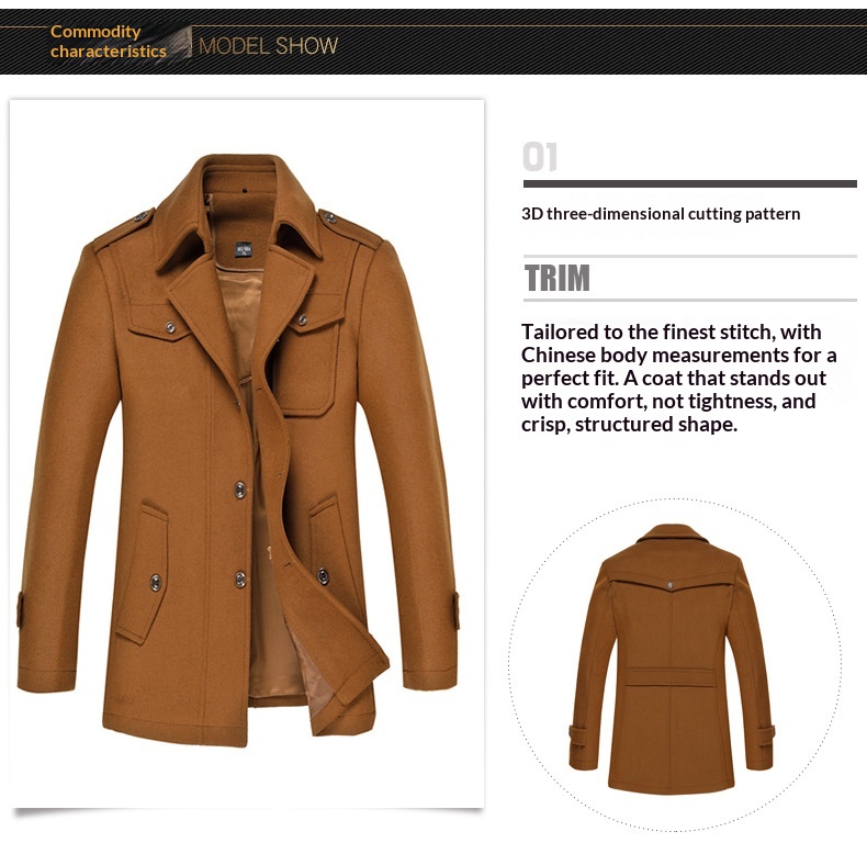 boy Boy Cross-Border Exclusive Autumn Winter Wool Double Layer Collar Neck Protection Men's Mid-Length Trench Casual Woolen Coat_voghion.com