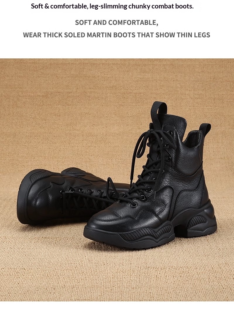 Chaussures montantes ShoeGlobe en cuir véritable à semelle épaisse pour femmes, doublées polaire, pour l'hiver, rehaussantes, inspirées par Martin, une célébrité d'Internet._voghion.com