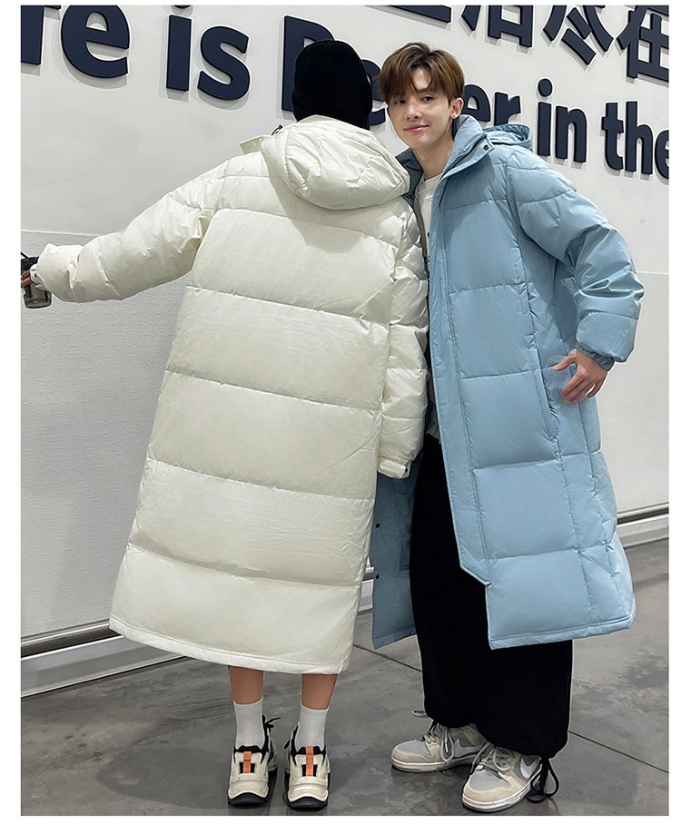 Erkek Kış Ekstra Uzun Diz Üstü Ceket Erkek Kalınlaştırılmış Zhonxi Mont Çift Stil Siyah Beyaz Kaz Tüyü Sanat Sınavı_voghion.com