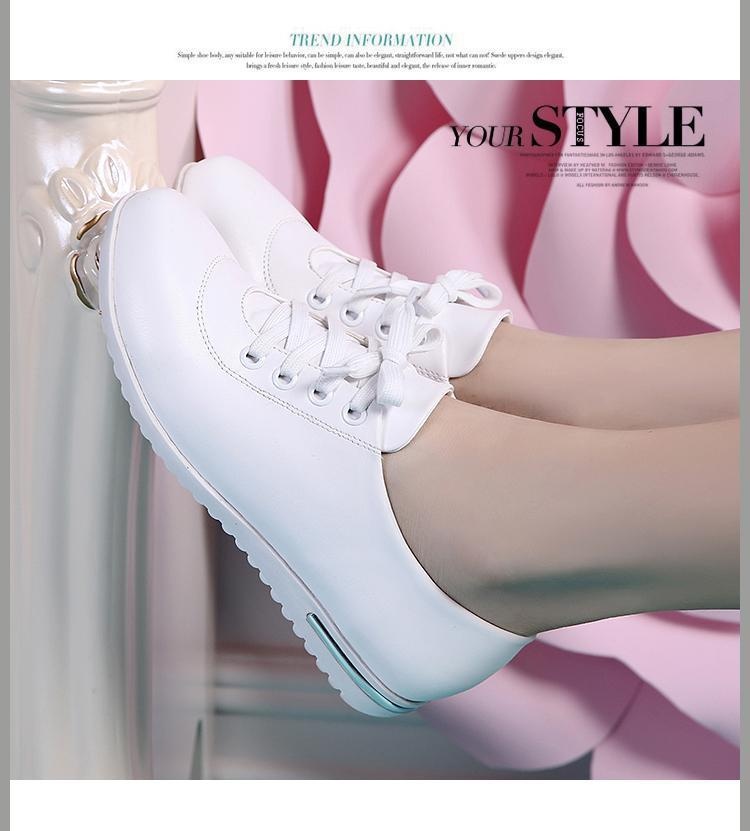 ShoeGlobe Damen-Schnürschuhe mit flacher Sohle, Größe L (41/42), vielseitig, bequem, aus weichem Leder, weiß, ideal für Schülerinnen, Krankenschwestern und Berufstätige._voghion.com