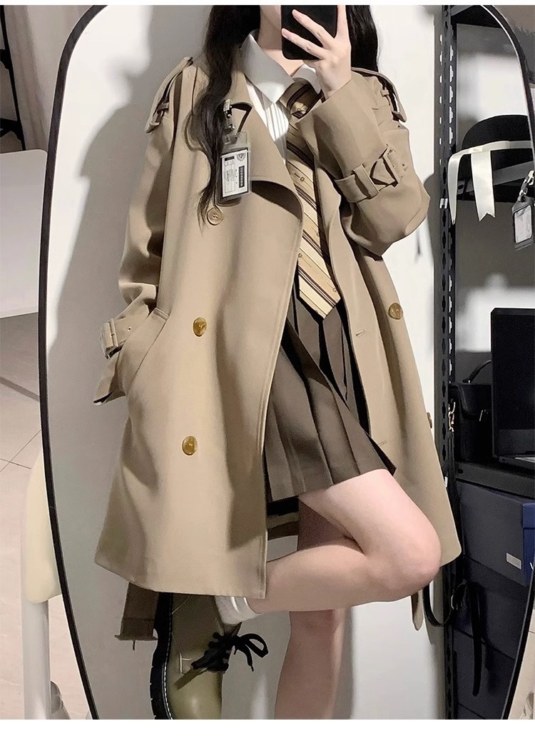 2024 Spring And Autumn New Korean High-End Black British Style Mid-Length Short Coat Jacket For Petite Women Trench_voghion.com