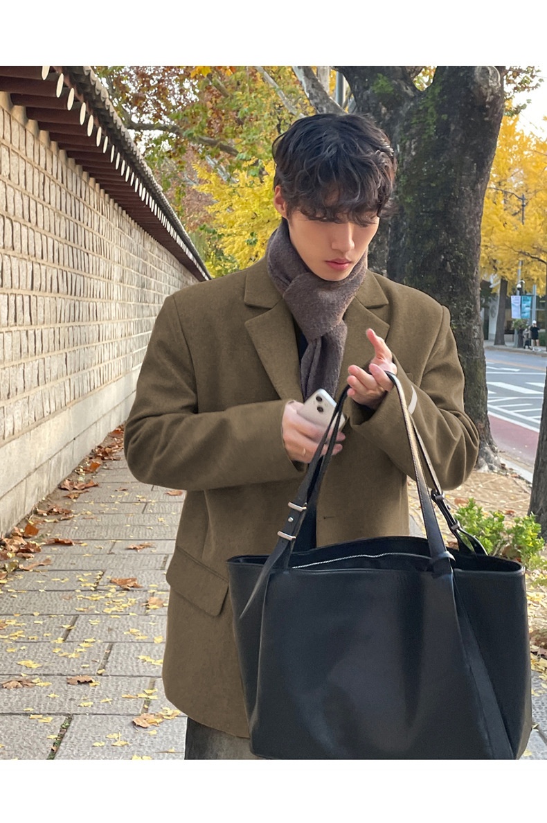 boy Boy ASCLO Korean Version Autumn Winter New Men's Short Old Money Style Trendy Handsome Versatile Suit Wool Coat_voghion.com