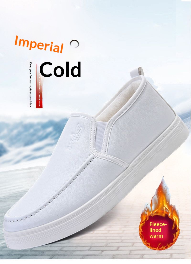 ShoeGlobe Herren-Winterschuhe mit Fleecefutter, warm, kältebeständig, weiß, lässig, weiche Sohle, wasserdicht, rutschfest, für Krankenhaus und medizinische Arbeit_voghion.com