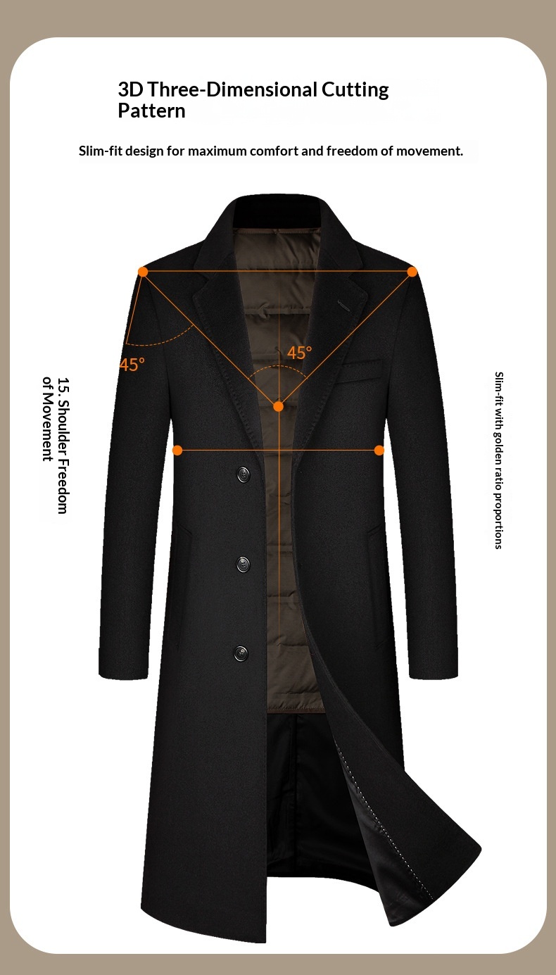 Trench-coat mi-long en laine pour homme, 100 % coton, intérieur en duvet de canard, idéal pour l'automne et l'hiver._voghion.com