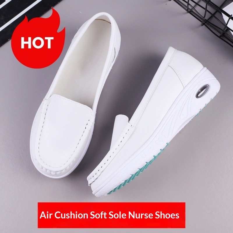ShoeGlobe Nurse Weiße Damen-Schuhe mit Luftpolsterung, weich, bequem, atmungsaktiv, rutschfest, dicke Sohle, versteckter Keilsohle, ideal für Frühling und Sommer_voghion.com
