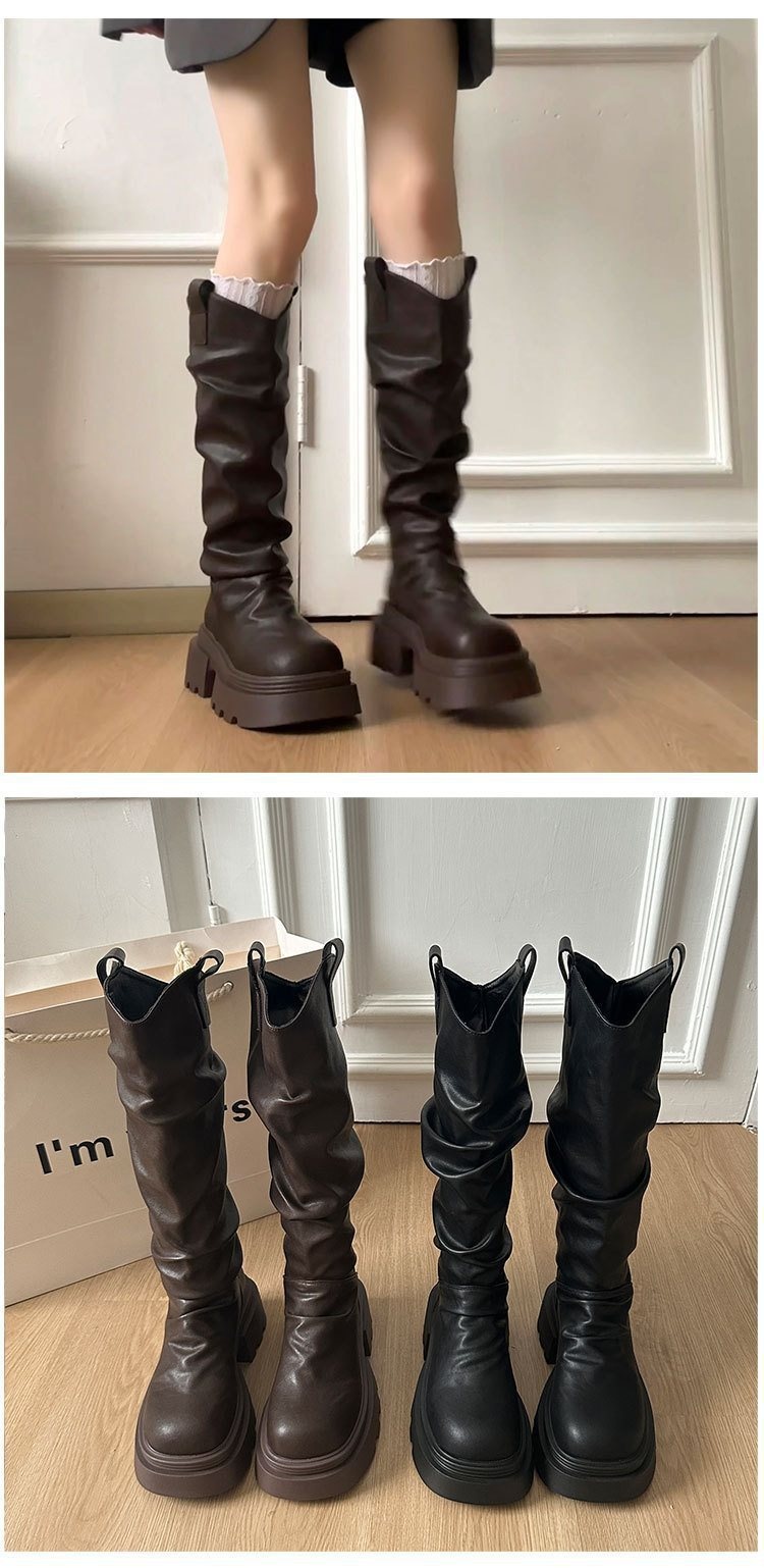 ShoeGlobe High Tube Fashion V Slim Thick Sole Autumn Winter 2025 Vielseitige Reitstiefel mit hohem Schaft und dicker Sohle_voghion.com