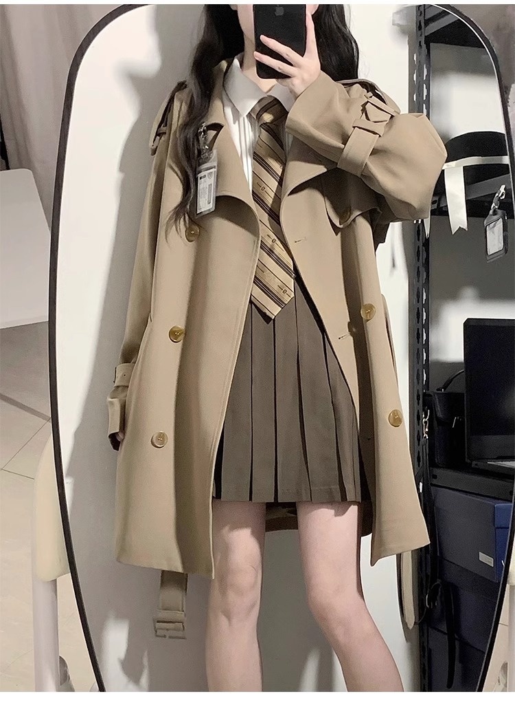 2024 Spring And Autumn New Korean High-End Black British Style Mid-Length Short Coat Jacket For Petite Women Trench_voghion.com