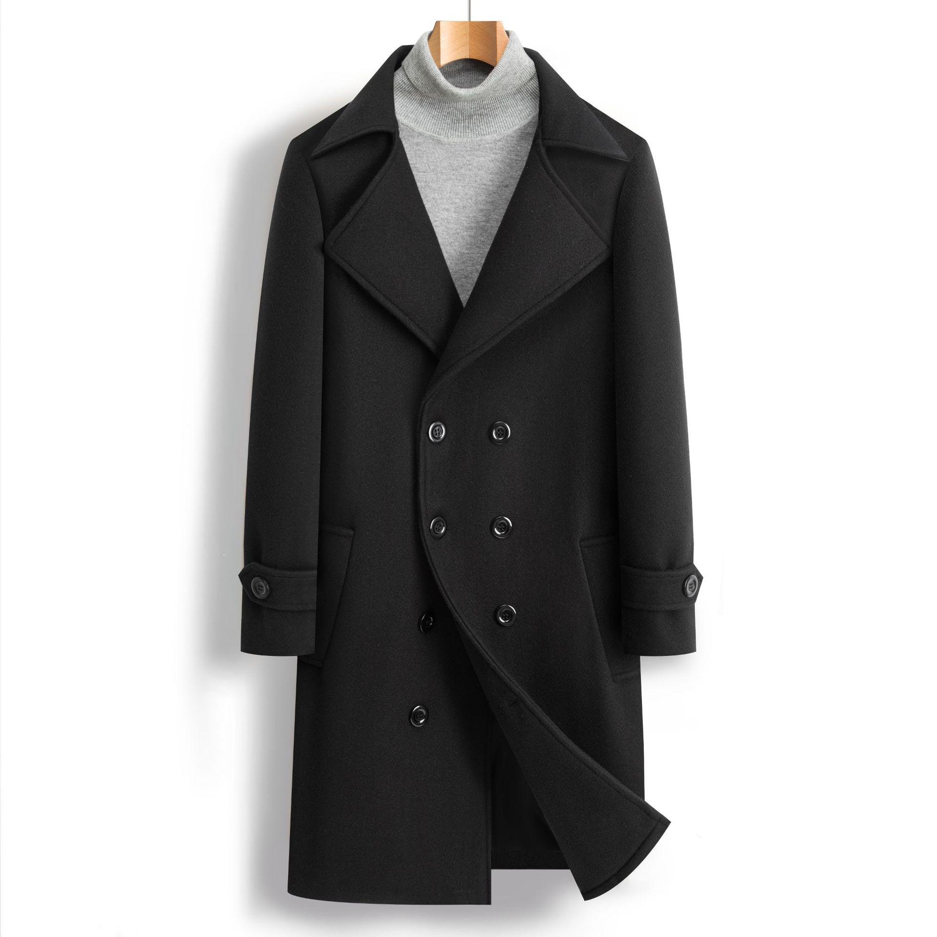 boy Boy Cross-Border Autumn Winter New European And American Trench Coat Men's Double-Breasted Mid-Length Woolen Overcoat_voghion.com