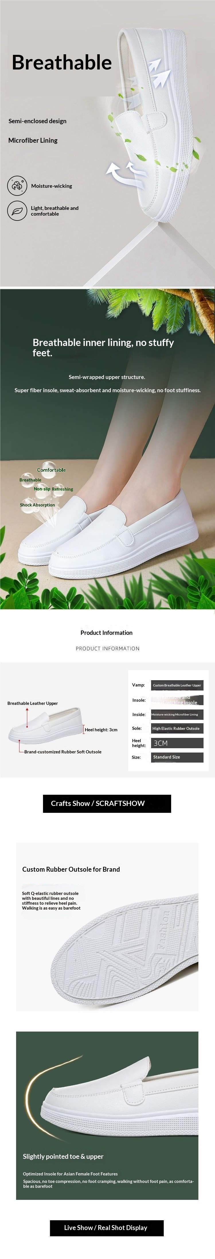 ShoeGlobe ShoeGlobe Nurse Women Soft Sole Leather Surface Flat Non-Tiring Foot Hospital Anti-Slip White Round Toe Breathable Deodorant Work_voghion.com