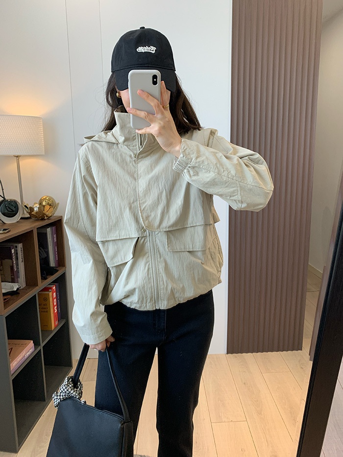 Women's Clothing Lu+ Lightweight Slimming Windproof Outdoor Long Sleeve Casual Sports Hooded Workwear Trench Coat Short Jacket_voghion.com