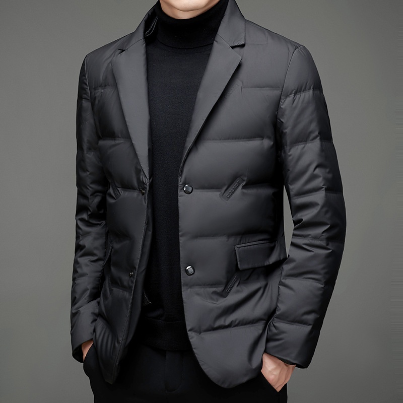 boy Detachable Scarf Suit Collar Down Jacket Men's Warm Winter Slim Fit Casual Simple Solid Color Youth Korean Version_voghion.com
