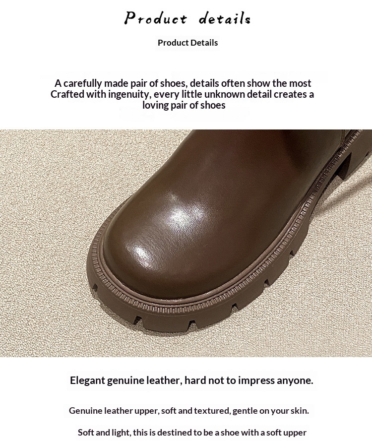 Bottes d'équitation mi-mollet polyvalentes ShoeGlobe, en cuir véritable à semelle épaisse, rehaussantes et élastiques, pour l'automne et l'hiver._voghion.com