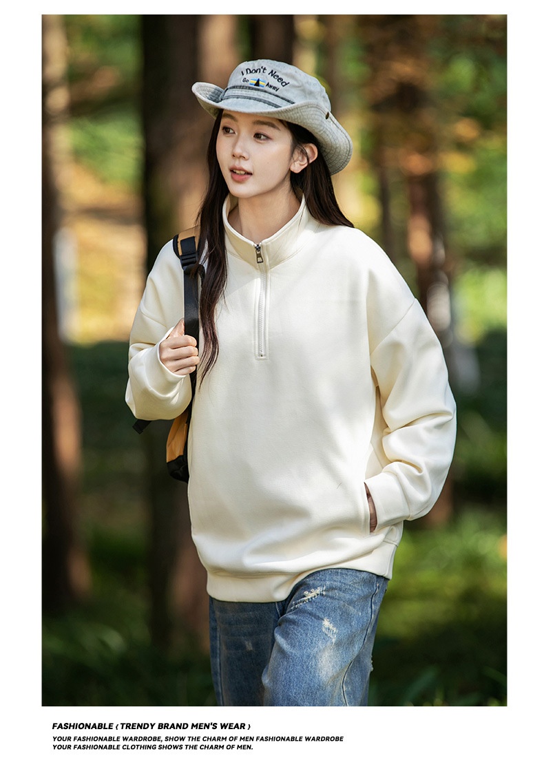 boy Kunhaipengyun Autumn New Fleece-Lined Thickened Stand Collar Sweatsh Men's Mountain Style Outdoor Solid Color Polo_voghion.com