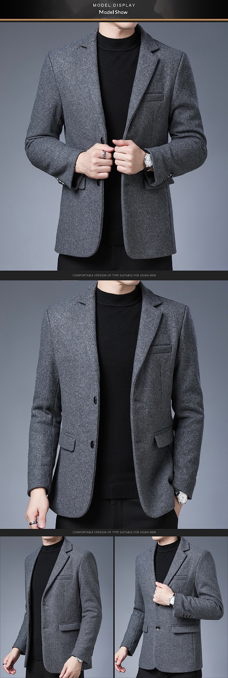 boy Boy Business Casual 2023 Autumn Winter Short Suit Solid Color Lapel Middle-aged Gentleman Wool Men's Coat_voghion.com