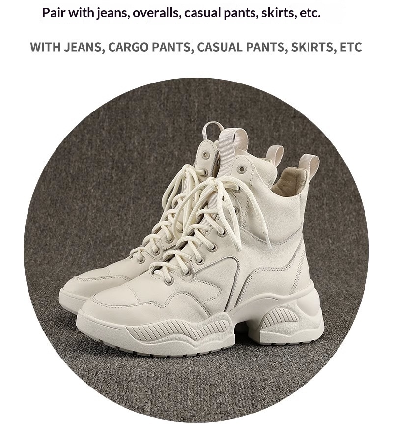 Chaussures montantes ShoeGlobe en cuir véritable à semelle épaisse pour femmes, doublées polaire, pour l'hiver, rehaussantes, inspirées par Martin, une célébrité d'Internet._voghion.com