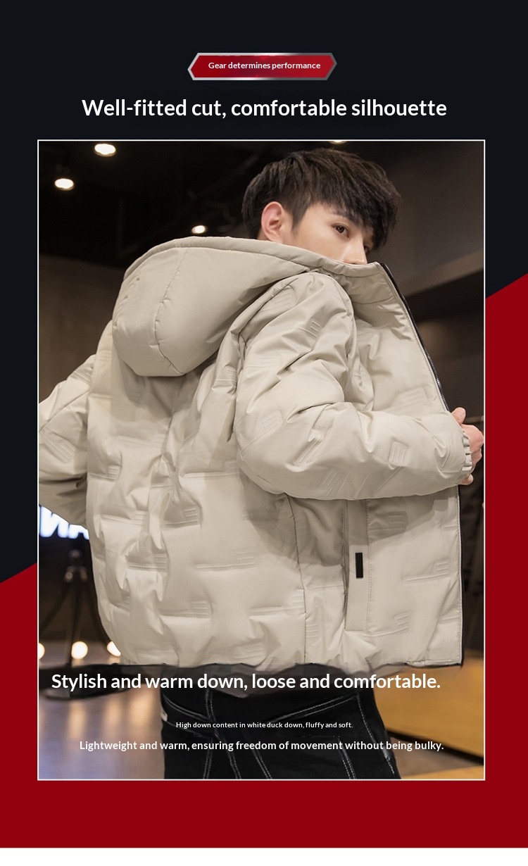 Jungen Herren Winterjacke Neue Mode Lässig Vielseitig Warm Jugend Kurz Kapuzenmantel Einfarbig Weiß Entendaunenmantel_voghion.com