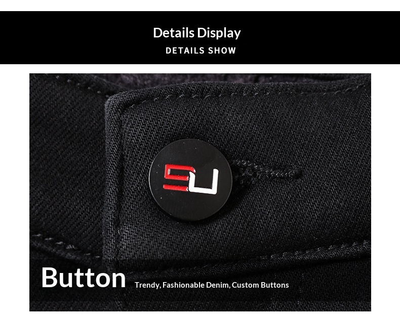 boy Boy Fleece-Lined Jeans For Men, Pure Black, Cotton-Padded, Straight-Leg, Autumn And Winter, Warm, Youth Long Pants, Men's_voghion.com