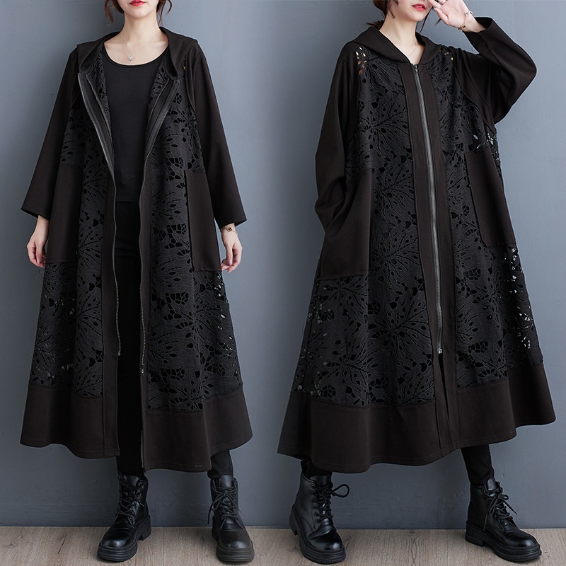 Women's Clothing Summer Korean And Japanese New Style Elegant Casual Hooded Plus Size Loose Patchwork Cardigan Trench Coat_voghion.com