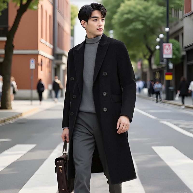 Manteau d'hiver pour garçon, 100 % laine, longueur genou, style coréen, double face, en cachemire épais, style décontracté._voghion.com