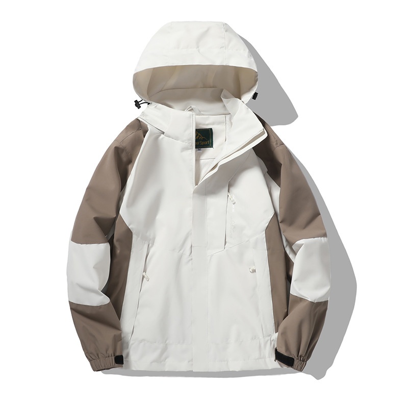 Veste de randonnée imperméable et coupe-vent pour femme, color block, avec capuche amovible. Modèle unique._voghion.com