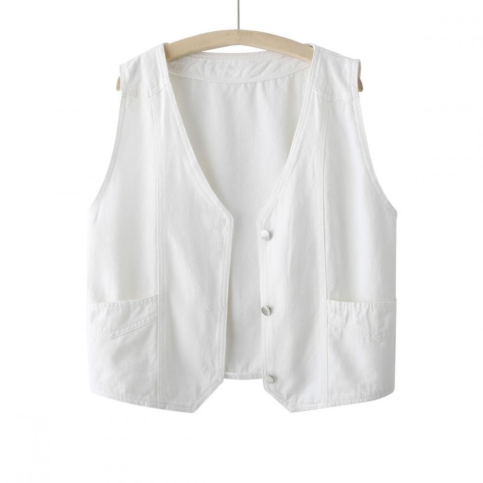 Damesmode Nieuw Stijlvol Denim Vest Voor Dames, Lente En Herfst Mouwloos Los Veelzijdig Vest, Casual Bovenkleding Plus Size Top_voghion.com