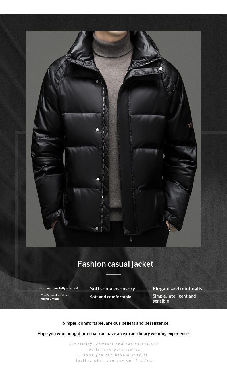boy 2024 Winter Short Casual Hooded Jacket Fashion Loose Warm Goose Down Coat Men's Clothing_voghion.com