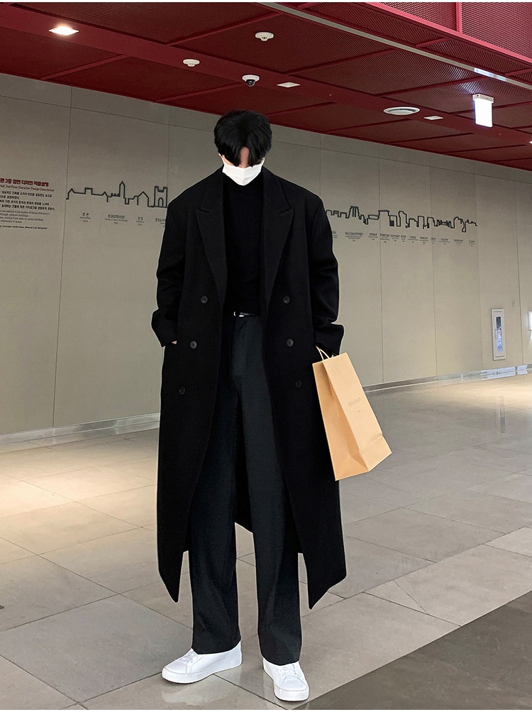 Boy Boy Nieuwe jas voor heren, halflange overknee kasjmier dubbelzijdige wollen trenchcoat, winter Koreaanse stijl_voghion.com