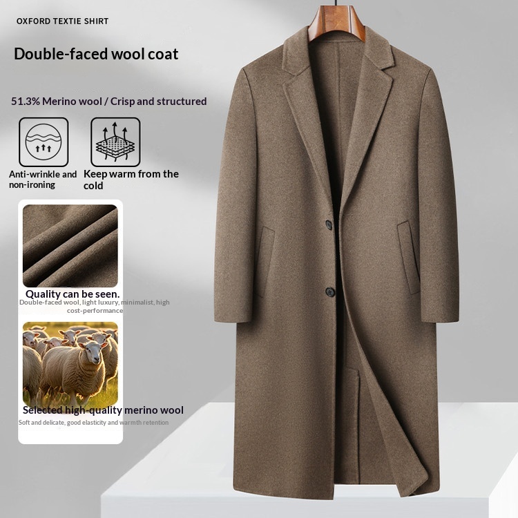 boy Boy Autumn Winter High-End Men's Bathrobe Style Long Over-the-Knee Double-Sided Cashmere With Tie Camel Wool Woolen Trench_voghion.com