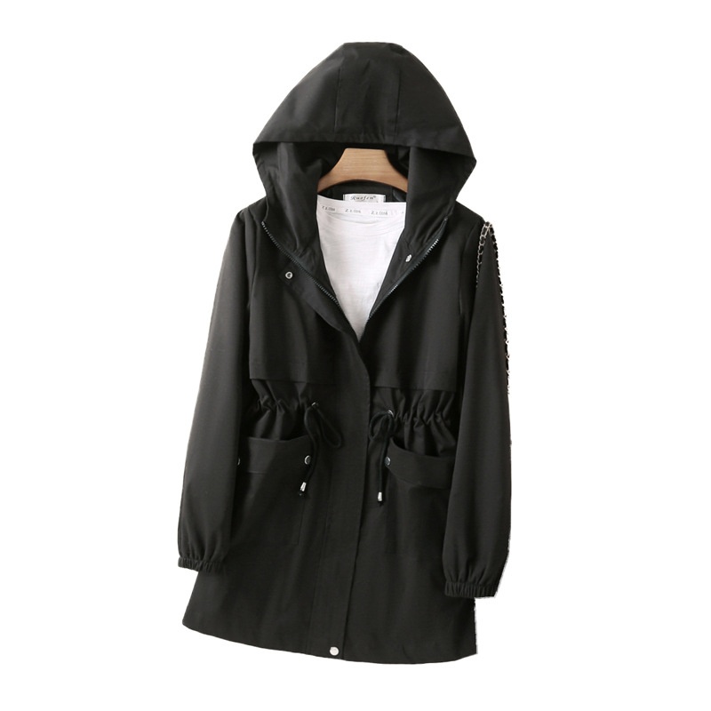 Women's Autumn New Korean Style Slim Fit Mid-Length Hooded Plus Size Student Trench Coat Fashion Ins Trend_voghion.com