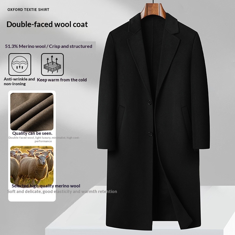 boy Boy Autumn Winter High-End Men's Bathrobe Style Long Over-the-Knee Double-Sided Cashmere With Tie Camel Wool Woolen Trench_voghion.com