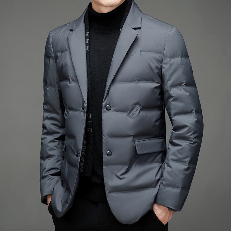 boy Detachable Scarf Suit Collar Down Jacket Men's Warm Winter Slim Fit Casual Simple Solid Color Youth Korean Version_voghion.com
