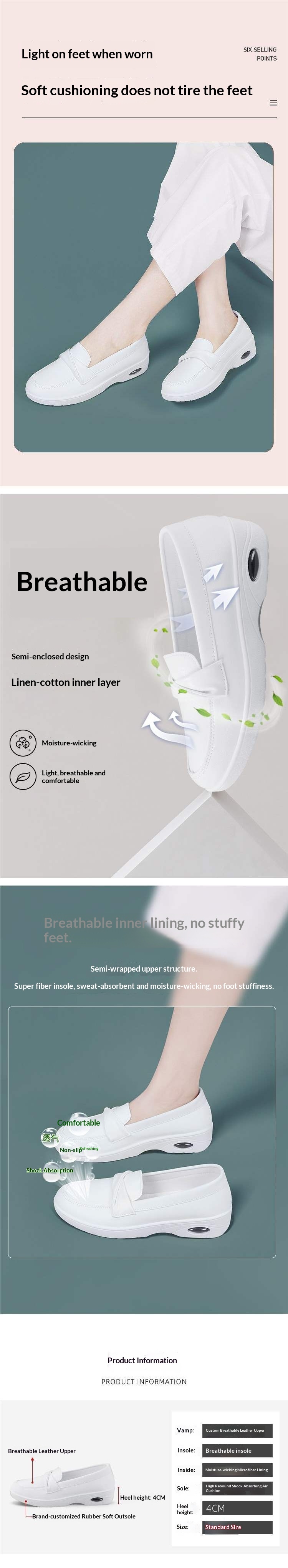 ShoeGlobe ShoeGlobe Breathable Nurse For Women, Non-Slip Medical Work Air Cushion New Casual Shoes, Thick Sole Slip-On White Shoes_voghion.com