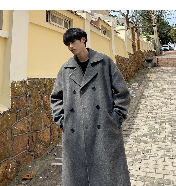boy Boy Boy Mid-Length Autumn Winter Wool For Men Korean Trendy High-End Woolen Trench Coat Hong Kong Style Loose Plus Size Jacket_voghion.com