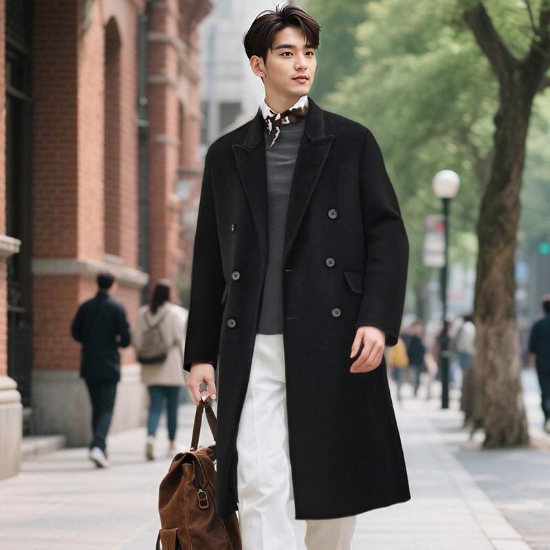 Manteau d'hiver pour garçon, 100 % laine, longueur genou, style coréen, double face, en cachemire épais, style décontracté._voghion.com