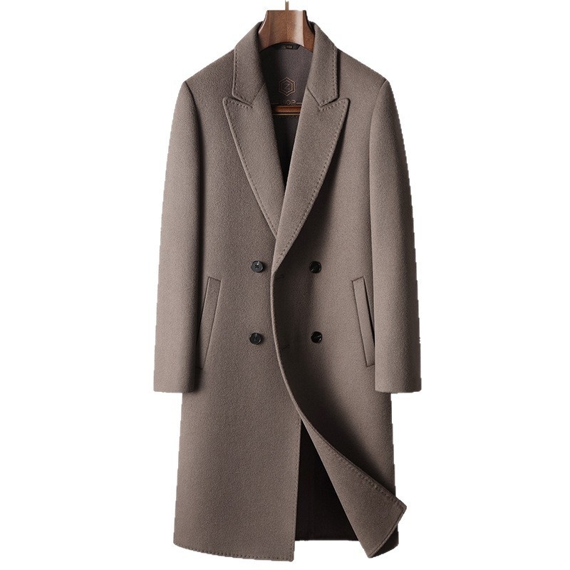 Manteau long d'automne-hiver pour homme, 100 % laine, col à revers pointus, doublure amovible en duvet d'oie, idéal pour les jeunes professionnels d'âge mûr. Chaud et confortable._voghion.com