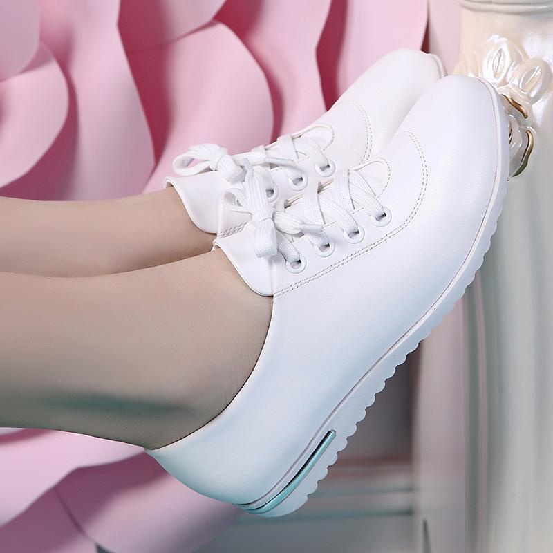 ShoeGlobe Damen-Schnürschuhe mit flacher Sohle, Größe L (41/42), vielseitig, bequem, aus weichem Leder, weiß, ideal für Schülerinnen, Krankenschwestern und Berufstätige._voghion.com