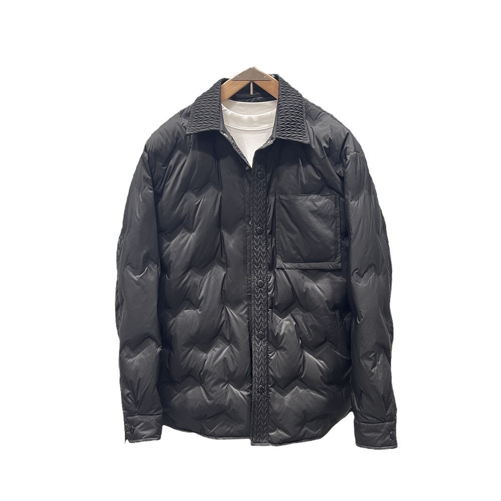 boy 2024 New Cold-Proof Shirt Wheat Ear Pattern Splicing Small Turn-Down Collar Thin Trendy Men's Down Jacket Coat_voghion.com