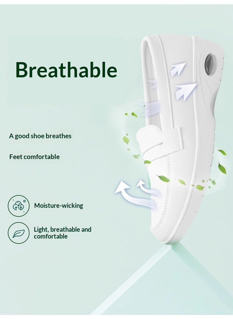 ShoeGlobe ShoeGlobe Air Cushion Nurse Shoes Women, White, Flat, Soft Height Increasing, Comfortable, Odor-Resistant, Non-Slip, Thick Sole,_voghion.com