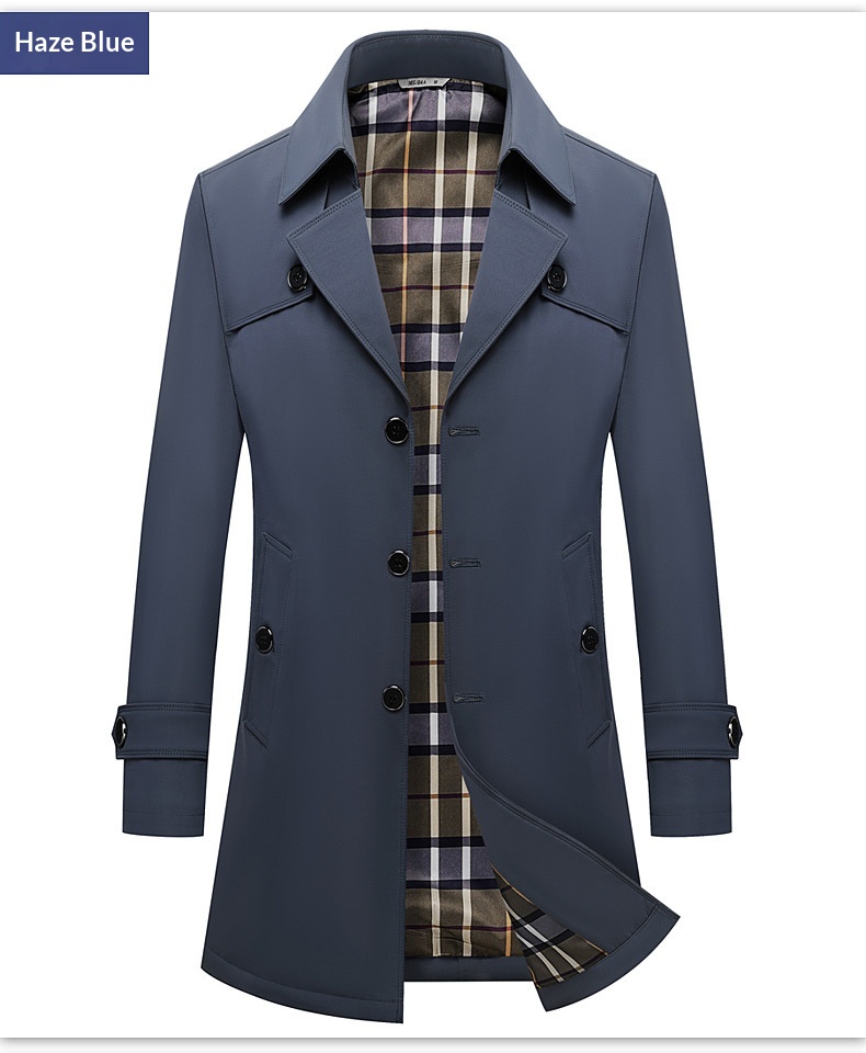 Damenbekleidung 2025 Neue große Größen Herren für Männer mittleren und jungen Alters Koreanischer Stil Slim Fit Einreiher Midi-Länge Trenchcoat_voghion.com