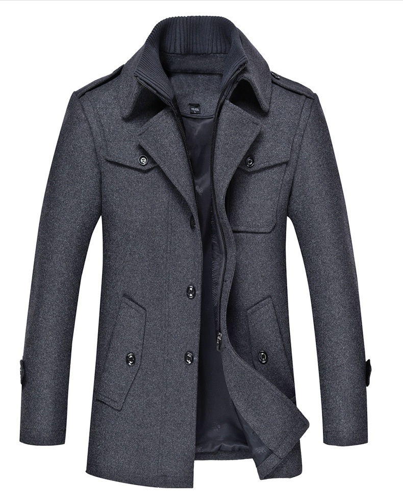 boy Boy Cross-Border Exclusive Autumn Winter Wool Double Layer Collar Neck Protection Men's Mid-Length Trench Casual Woolen Coat_voghion.com