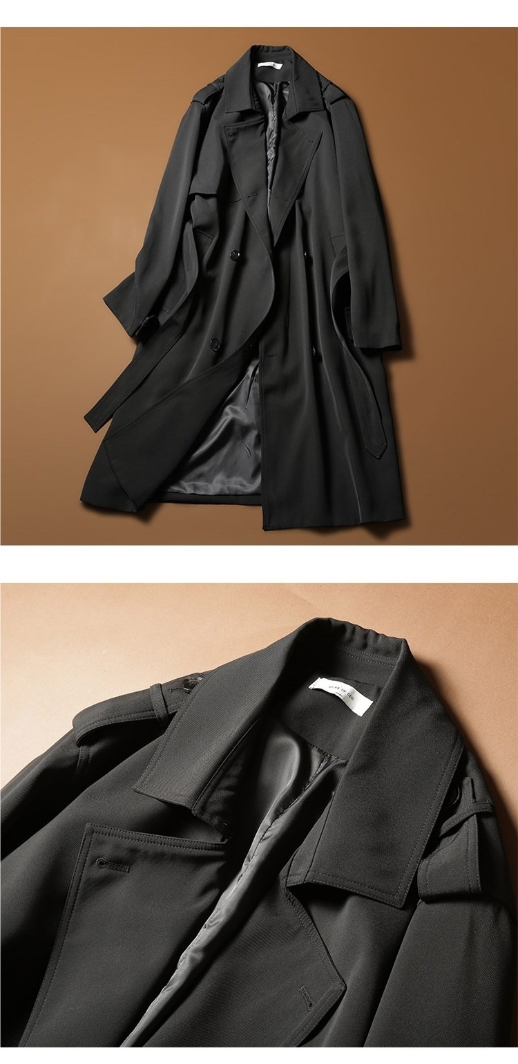 Women's British Style Lapel Mid-Length Trench Coat For Men, Spring And Autumn, Draped Double-Breasted Loose Oversized Long Coat_voghion.com