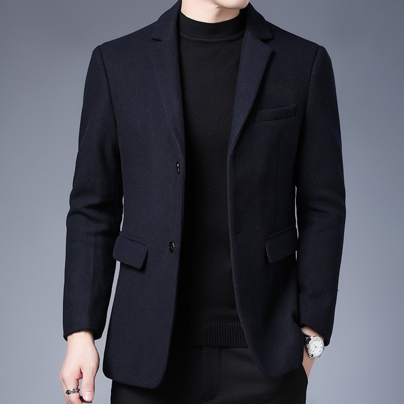 boy Boy Business Casual 2023 Autumn Winter Short Suit Solid Color Lapel Middle-aged Gentleman Wool Men's Coat_voghion.com