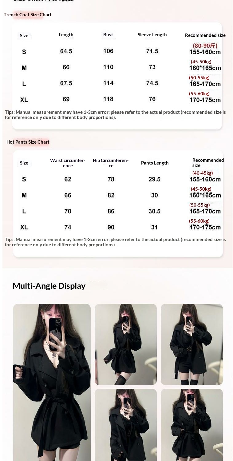 Women's Clothing Women's British Short Trench Coat Black Double-Breasted Petite Women Autumn Winter New High-End Waist-Cinching Little_voghion.com