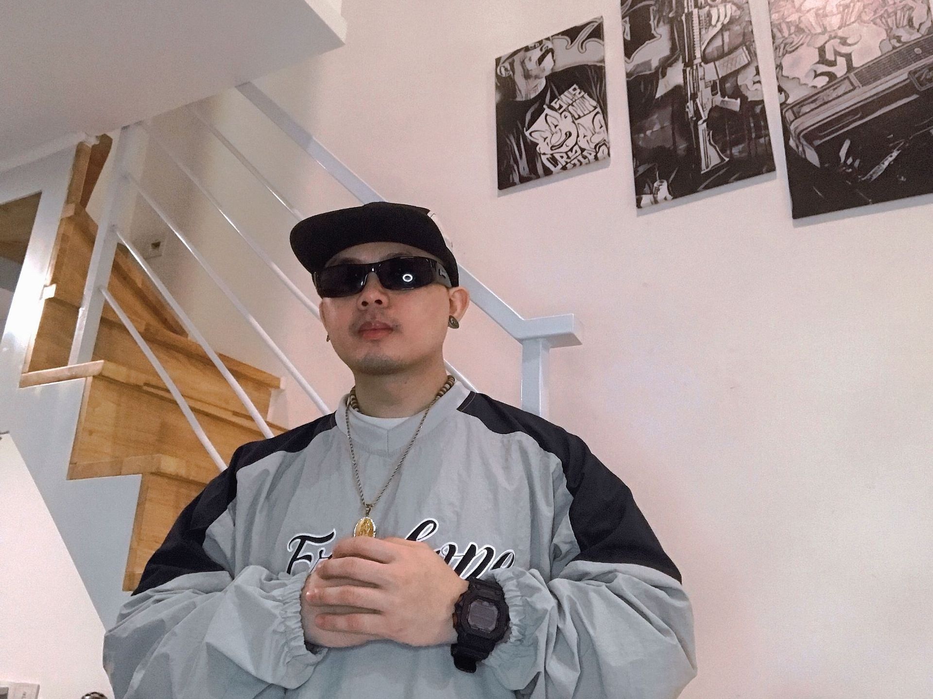 Damenmode Damen Dünner Old-School American Hip-Hop Streetdance Trenchcoat mit Bully Dog Kopfstickerei Essential Casual V_voghion.com